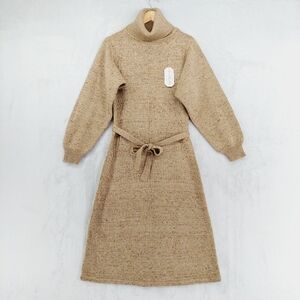 New Queens' Way to Fashion Brown Knit Turtleneck Long Sleeve Belted Dress P5615